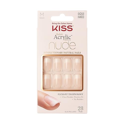 KISS Salon Acrylic French Nude Collection, Cashmere, mittel kurze künstliche Nude Fingernägel in ovaler Form, enthält 28 künstliche Nägel, Nagelkleber, Nagelfeile und Manikürstäbchen