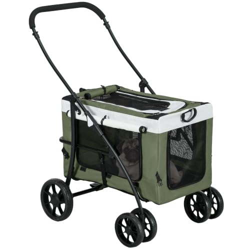 PawHut 2 in 1 Hundewagen Klappbar für Hunde & Katzen bis 10 kg Dunkelgrün
