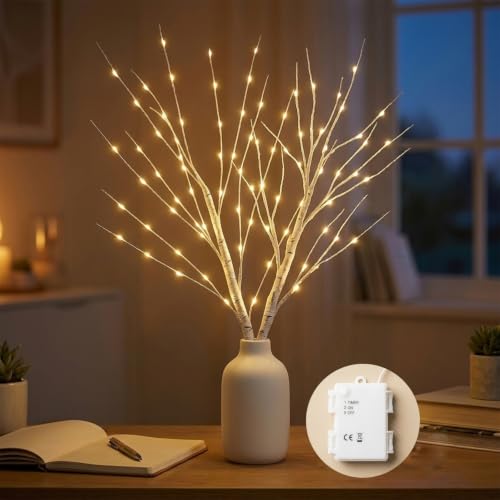 Afaiup 2 Stück Lichterbaum innen 132LEDs Lichterzweige batterie mit Timer | DIY Baum Licht Birke Warmweißes Zweiglicht für Weihnachtsdeko Vasen dekolicht Herbst Zimmer Erntedankfest Deko Wohnzimmer