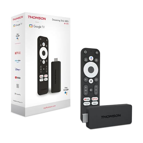 THOMSON Google TV Streaming Stick 140, 4K UHD, Google Assistant, Googlecast, Wi-Fi, Bluetooth 5.0, HDMI, Dolby Atmos, DTS Digital Surround, HDR10, 2 GB RAM, 8 GB Speicher