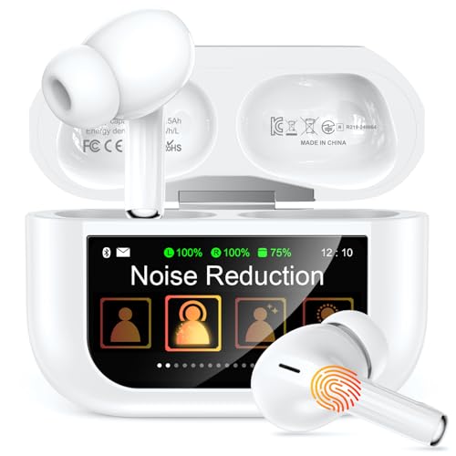 ZZU Kopfhörer Kabellose Bluetooth mit Smart Touchscreen, 48 Std. Laufzeit, Bluetooth 5.4 In-Ear Ohrhörer mit ANC & ENC Geräuschunterdrückung, 5 EQ-Modi, HiFi Stereo, IPX7 Wasserdicht Weiß