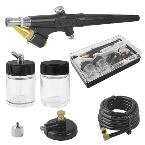 Airbrush Set, Airbrushpistole mit Luftansaugadapter und Luftdruckschalter, 15-50 PSI Lackierpistole Mini, Air Brush Pistole Set, für Modellbau Make-Up Autolackierung (1)