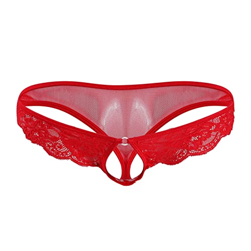 DUHENWU Herren Ouvert String Tanga Transparent Slip Offener Schritt Sexy Unterwäsche Mit Metall Penis Ring Slips Männer Sissy Dessous Erotisch Reizwäsche Unterhosen Elastizität Thong