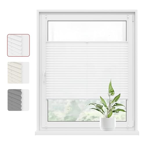 WOLTU Plissee Klemmfix ohne Bohren 75x100cm (BxH) Weiß Faltrollo Plisseerollo mit Klemmträger Lichtdurchlässig, Jalousie Sichtschutz und Sonnenschutz Easyfix Rollo für Fenster & Tür