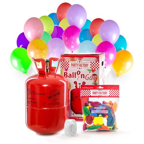 Helium Ballongas für 50 Ballons inkl. Ballons | Heliumflasche 400L Gasfüllung Folienballons Luftballons | Party Hochzeit (1 x Ballongas 50)