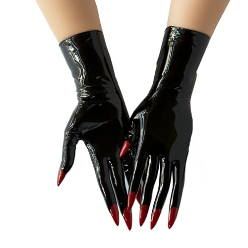 GREEFEI Schwarze Latex Kurz Handschuhe mit Nägeln,Gummi Handschuhe Unisex Handgefertigt,Latex Kostüme für Party Cosplay L