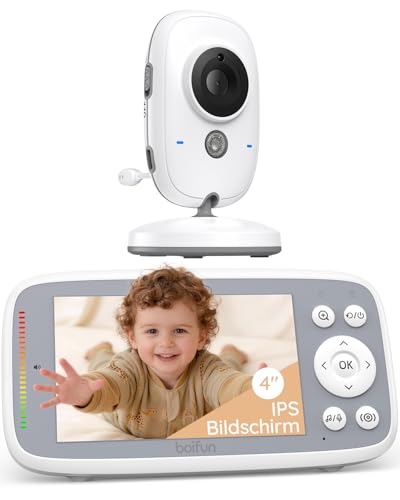 2026 Version BOIFUN Babyphone mit Kamera, 4 Zoll 720P Monitor, Ohne WLAN, Nachtsicht, 10 Stunden Akkulaufzeit, 2 Wege Audio, Schallerkennung, Temperaturerkennung, 3X Zoom, Schlaflieder