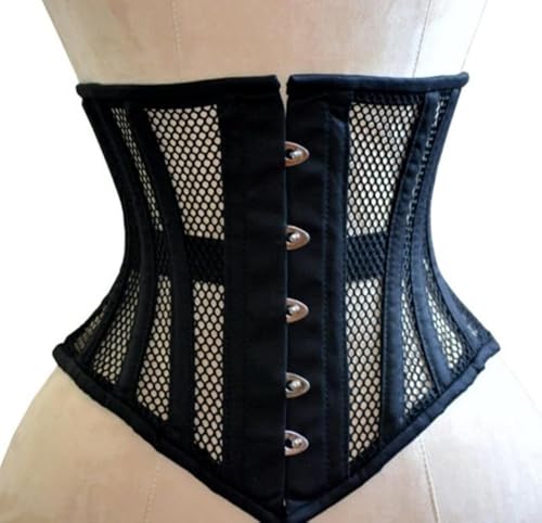 Naveed Damen Unterbrust Korsett Waist Trainer Mesh Corset Mesh Corsage mit starker Schnürung (DE/NL/SE/PL, Numerisch, 32, Regular, Regular, Schwarz)