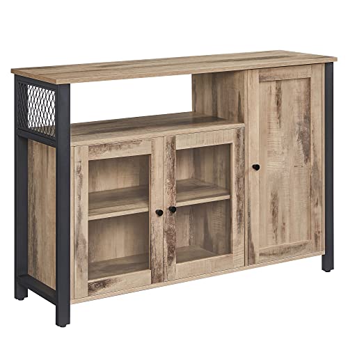 VASAGLE Sideboard, Küchenschrank, Aufbewahrungsschrank, mit 3 Türen, für Wohnzimmer, Küche, Esszimmer, 33 x 110 x 75 cm, Landhausstil, eichenbraun-schwarz LSC096B50