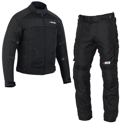 BOSmoto Herren Motorrad Textil Kombi – Jacke + Hose für den Sommer,Herren Motorrad Textil Kombi,Motorrad Sommer Jacke und Hose,Biker Motorrad Touring Kombi (BLACK, S)