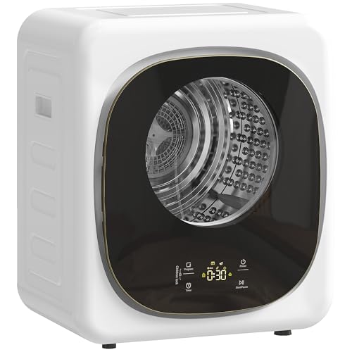 HOMCOM Mini Wäschetrockner mit 5 Programm 800 W 4 kg bis zu 60℃, Freistehend Wandmontierbar Ablufttrockner mit Smart-Sensor, Timer und Touch-Anzeige Trockner für Kleidung Weiß