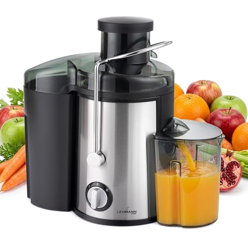 LEHMANN Zentrifugal Entsafter für Obst und Gemüse, Schnelle Saftzubereitung, 75 mm Einfüllschacht, BPA-frei, 2 Geschwindigkeiten, Leicht zu reinigen, elektrische Saftmaschine aus Edelstahl