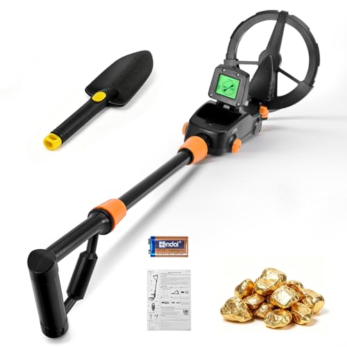 Metalldetektor für Kinder, IP68 wasserdichte und Leichte Metalldetektoren mit LCD und Schallanzeige, Hohe Empfindlichkeit Kinder Metalldetektor mit Schaufel für Schatzsuche (Schwarz)