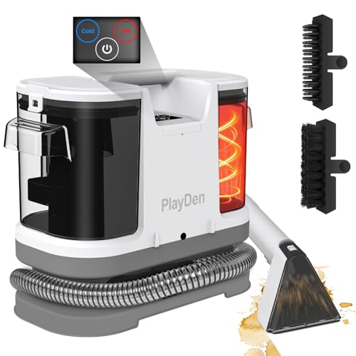 PlayDen Polsterreiniger Gerät Nasssauger Waschsauger, 450W Waschsauger Teppichreiniger, 12Kpa Polsterreiniger Gerät Mit Tierhaarbürste für Sofa, Teppich, Polster Autositze und Treppen (Weißgrau)