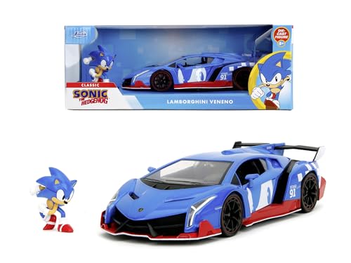 Jada Toys Sonic Auto Lamborghini Veneno (20 cm) mit Figur (6,5 cm) - Modellauto mit Teilen zum Öffnen, Spielzeug-Set aus Metall für Fans und Kinder ab 8 Jahre