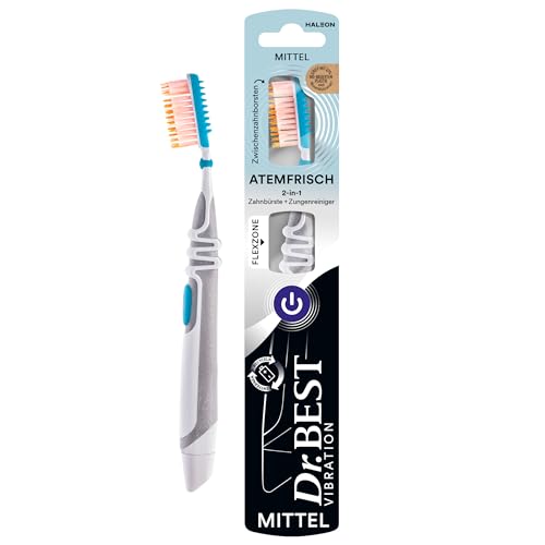 Dr.BEST Vibration Atemfrisch Zahnbürste, Mittel (1 Stück), für bis zu 50% bessere Erreichbarkeit zwischen den Zähnen*