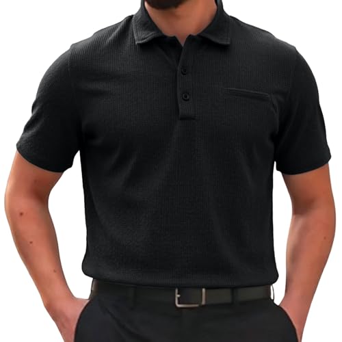 Herren Breeze Polo-Shirt mit Bierbauch-Komfort, elastisch, schnelltrocknend, atmungsaktiv, Kurzarm, ultraweich, seidig