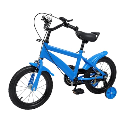 14 Zoll Kinderfahrrad mit Stützrädern - Höhenverstellbares Lernfahrrad für Kinder ab 3 Jahre mit Handbremse und Klingel für Jungen & Mädchen – Ideal zum Radfahren Lernen und als Geschenk (Blau)