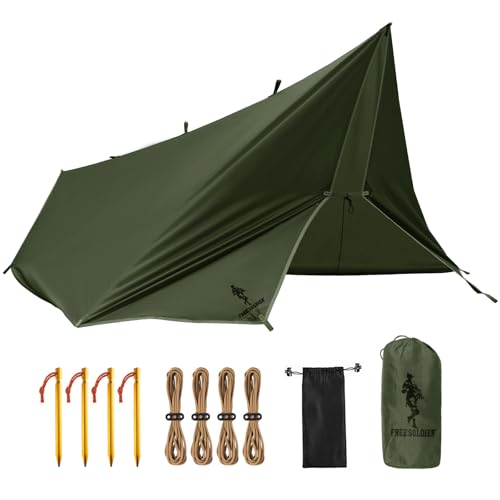 FREE SOLDIER Tarp Wasserdicht 3x3,2m Ultraleicht-Tarp Zeltplanen UV Schutz Camping Sonnensegel Zelt Freien Große für Camping, Wandern, Outdoor-Aktivitäten (Militärgrün)