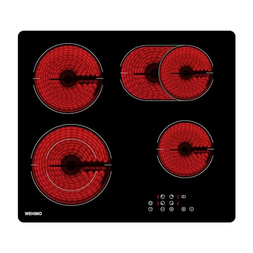 WEHIMO Glaskeramikkochfeld 4 Platten 7200W, 4 Kochzonen (2200W+2000W+1800W+1200W), 9 Heizstufen, Berührungssteuerung, Kindersicherung, 1-99 Timer, Geeignet für Alle Töpfe