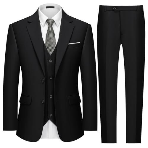 QUELDRA Herren Anzüge Slim Fit 3 Teilig Zwei Knöpfe Anzug für Hochzeit Business Herrenanzug Sakko Hose Weste