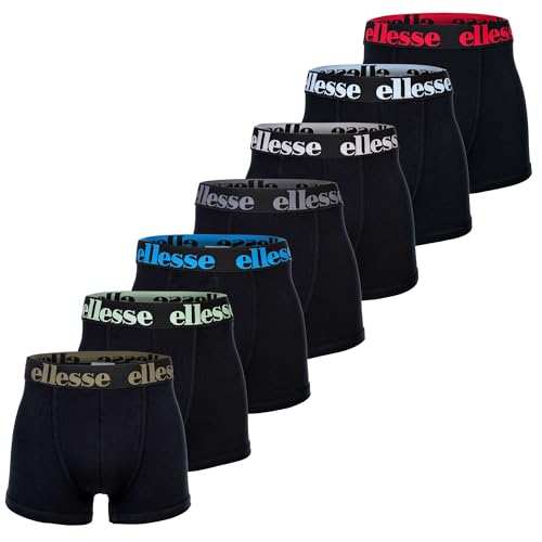 Ellesse Herren Boxer Shorts, 7er Pack - Yema Boxershorts, Logobund, Ohne Eingriff, Cotton Stretch, Schwarz/Bunt M