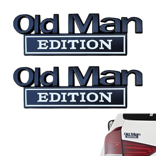 TILONKJ 2 Stück Old Man Edition Auto-Emblem,Metallische 3D-Autoaufkleber für Männer,Lustige Edition Stoßstangenaufkleber,Rentner Typenschild-Aufklebe,für Autoseitentüren,Kofferraumdeckeln,Stoßstangen
