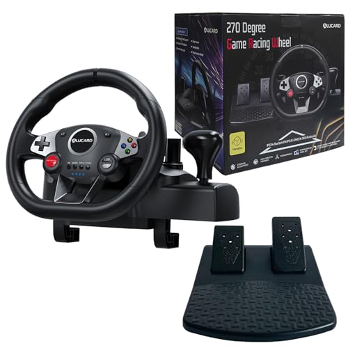 DuLingKer PC Lenkrad mit Pedalen und Schaltung, 270° Gaming Lenkrad für PC/PS4/Switch/PS3/Xbox One/Xbox 360/Android TV, Racing Wheel PC mit Schaltwippen, Vibrationen Feedback