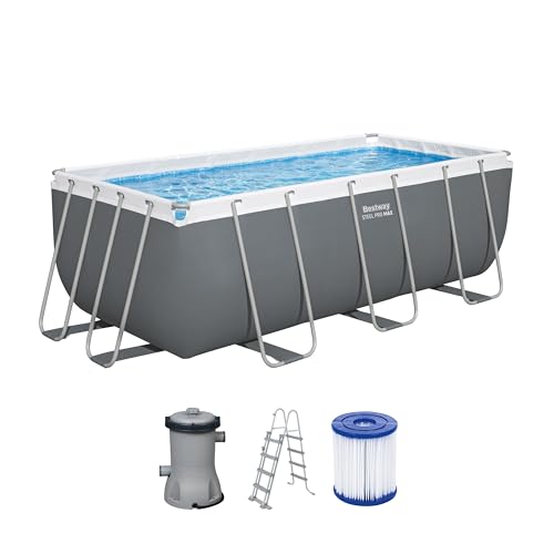 Bestway Power Steel Frame Pool Set mit Filterpumpe 412 x 201 x 122 cm, grau, eckig