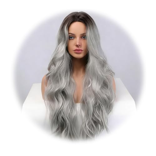 Gkhlg 1 Stück graue Lange Perücke Damen Halloween Kostüm Perücke Perücke Grau ideal für täglichen Gebrauch Party Hochzeit Anime Cosplay Kostümparty Halloween Kostüme für Frauen