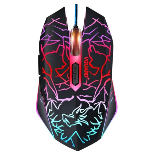 VGUARD Wired Gaming Maus, 3600 DPI, 6 programmierbare Tasten, Schwarz