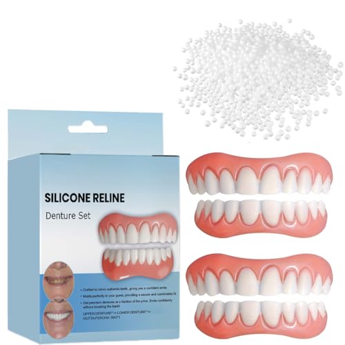 Teegxddy 2 Sätze Gefälschte Falsche Zähne Veneers Set, Kosmetische Zahnabdeckung,Auf und Ab Zahnprothese Künstliche für Frauen Männer Mit Zahnzement