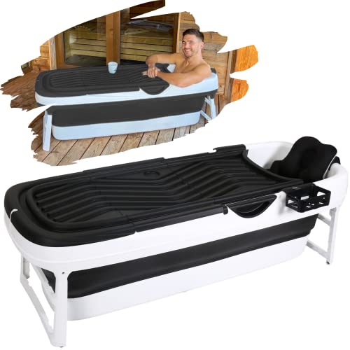 CRS faltbare Badewanne Erwachsene XXL 158cm | Klappbare mobile Badewanne für Dusche und Badezimmer | tragbare Klappbadewanne zum Aufstellen Schwarz