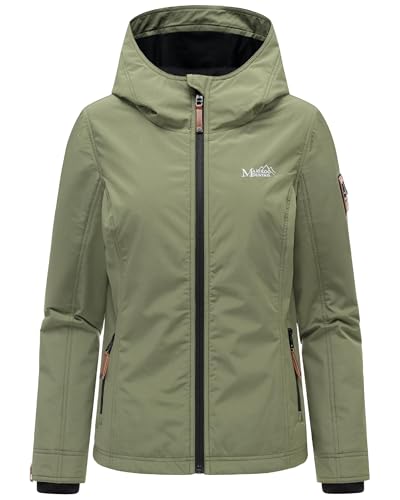 MARIKOO leicht gefütterte Damen Übergangsjacke kurz Outdoor-Jacke mit Jersey-Innenfutter und großer Kapuze Brombeere Olive Leaf Gr. M