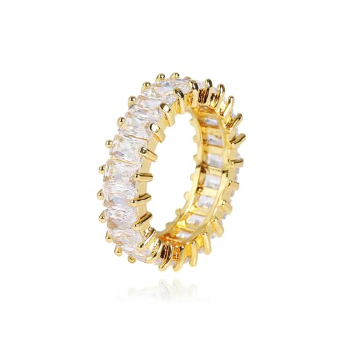 ringe gold eternity ring ringe damen,Stein Ring mit Zirkonia Kristallen,Offene Ringe eingestellt Eternity Rechteck Damen Gold Stein Ring,Gold Schmuck Girl Ring Eignet Sich für Geburtstagsgeschenk