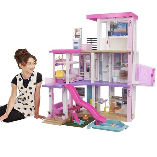 Barbie Dream House (114 cm), 3-stöckiges Puppenhaus mit Pool, Rutsche, Rollstuhllift, 75+ Zubehörteile, ohne Puppen, als Geschenk für Kinder ab 3 Jahren geeignet, GRG93