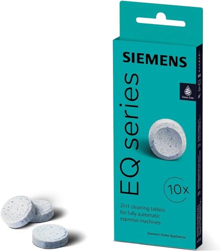 Siemens Reinigungstabletten, 10 Stück, passend für alle Kaffeevollautomaten der EQ Reihe und Einbauvollautomaten, schnelle und zuverlässige Reinigung, für ein langes Maschinenleben, TZ80001A