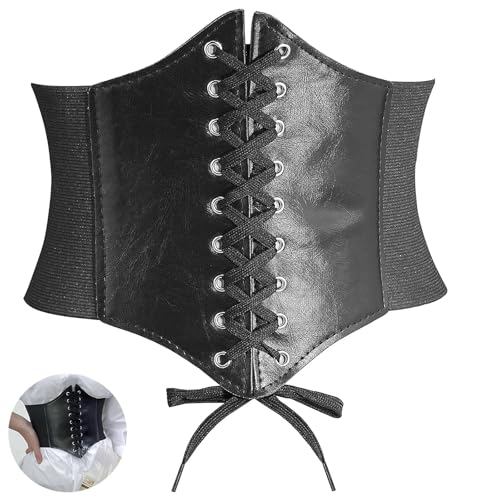YUGUOLAN Corset Halloween Piratengürtel - Elastisches Leder Corsage für Damen, Retro-Korsettgürtel für Partys und andere Events (Schwarz)