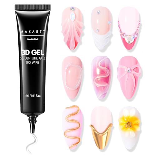 Makartt 3D Gel Nail Art - 15g Rhinestone Glue Gel for Nail Charms, Multifunktionales Skulptur-Nagelgel für DIY-Nageldesign, Nagelschnitzerei Nagelmodellage Hause(Clear)