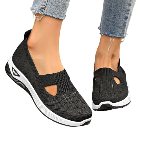 barfuss schuhe damen, Orthopädische Schuhe Damen Weite H Leicht Walkingschuhe Vermascht Atmungsaktive Sommerschuhe Sneaker Breite Fuß Diabetiker Sportschuhe Sommer Turnschuhe Laufschuhe Schwarz 39