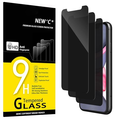 NEW'C 3 Stück, Sichtschutz für iPhone 11, iPhone XR für Panzerglas, Verbesserter 28-Grad-schutzwinkel, Ultra-Haltbare 9H Härte, Blasenfrei