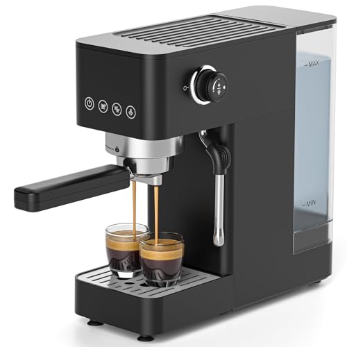 AMZCHEF Siebträgermaschine, 20 Bar Kompakte Espressomaschine,1350W, LED-Touchdisplay, 1,5L Wassertank, Edelstahl-Dampfstab, manuellem Milchaufschäumer für Espresso, Cappuccino & Latte,schwarz