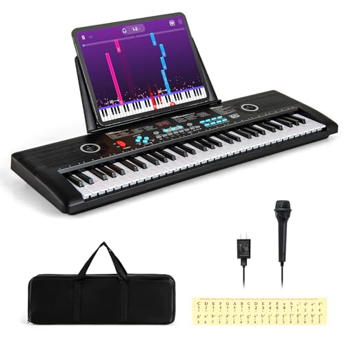 COSTWAY Keyboard Piano 61 Tasten, Digital Piano mit Ständer & Mikrofon & Tragetasche, E-Piano für Einsteiger, Klavier für Kinder und Anfänger