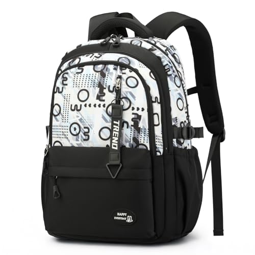 Amythe Schulrucksack Jungen Großer Teenager Rucksack 31L,Schultasche Jungen Wasserdicht mit Koffergurt für Schüler Gymnasium,Modischer Tagesrucksäcke Schwarz Laptoprucksack 15.6”