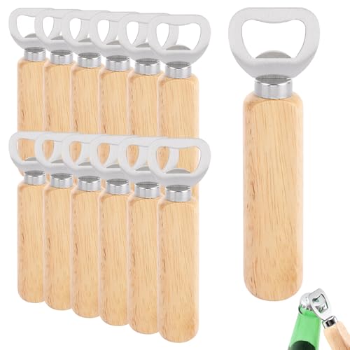 ASelected 12 Stück Flaschenöffner aus Holz mit Eichengriff und Edelstahlkopf für Getränke, Apfelwein und Bar - Gravierbar, DIY-Möglichkeit, Heim-Gadgets, Holzfarbe