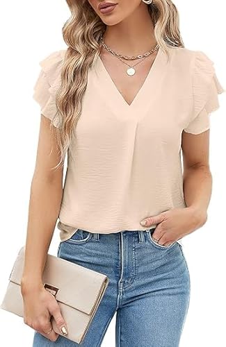 BUNSLOOM Bluse Damen Business Casual V-Ausschnitt Kurzarm Arbeit Hemd Elegante Büro Sommer Shirts