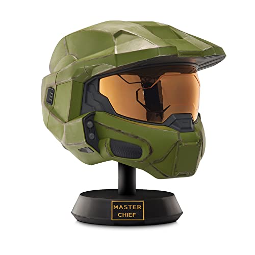 Halo HLW0173-AMZ - Master Chief Deluxe Helm mit Ständer – LED-Leuchten auf jeder Seite – Kampf beschädigte Farbe – Einheitsgröße – bauen Sie Ihr Universum auf