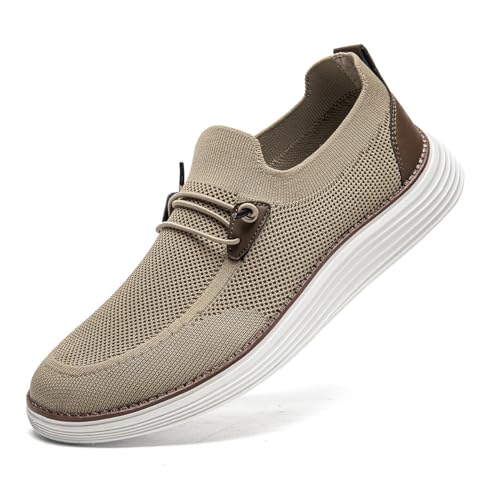 CAIQDM Bequeme nackte Slip-On-Loafer für Herren hautfreundliche rutschfeste Innensohlen Walking-Freizeitschuhe Retro-Mode leichte und atmungsaktive Outdoor-Fitness-Joggingschuhe Braun EU 46