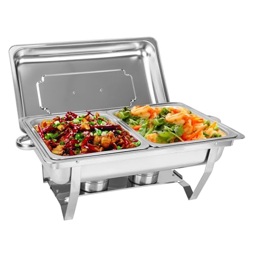 AllRight Warmhaltebehälter Essen 9L, Chafing Dish, 2X 1/2 GN-Behälter Edelstahl Buffetwärmer Mahlzeit Speisenwärmer Wärmebehälter Rechaud für Catering Buffet und Party