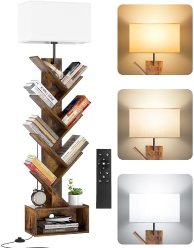 OUTONLIFE Bücherregal Baum Holz mit Licht, Standregal 6 Ebenen,Schmales Eckregal mit Fernbedienung & Timer, Kleines Regal für Bücher, CDs & DVDs für Wohnzimmer, Schlafzimmer, Kinderzimmer